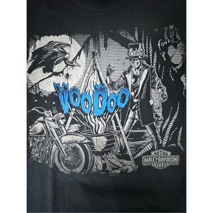 Harley-Davidson Black Tee with Blue and White Voodoo Graphic